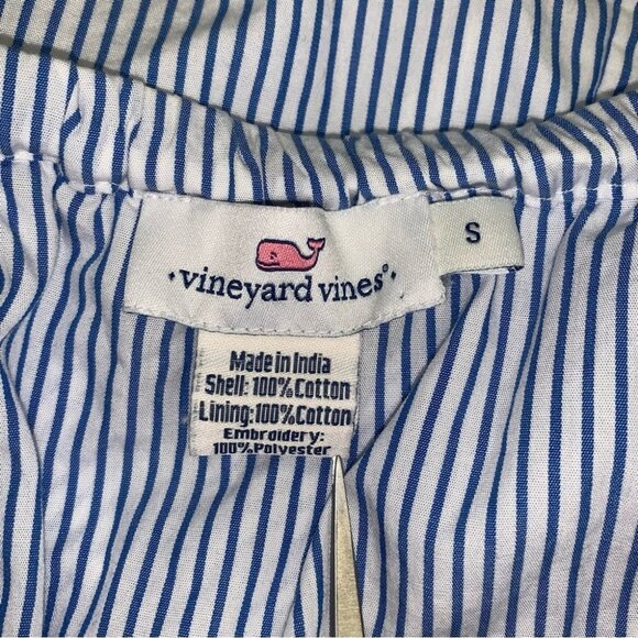 Vineyard Vines Ruffle Romper Size Small Vertical Striped Blue White Cotton Short - Picture 6 of 6